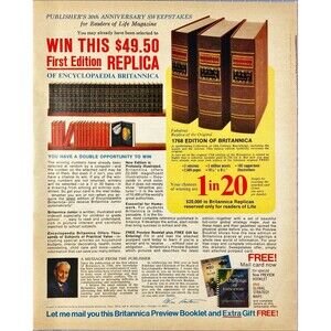 Britannica 30th Anniversary Sweepstakes "Win First Edition" Vtg Print Ad 1963